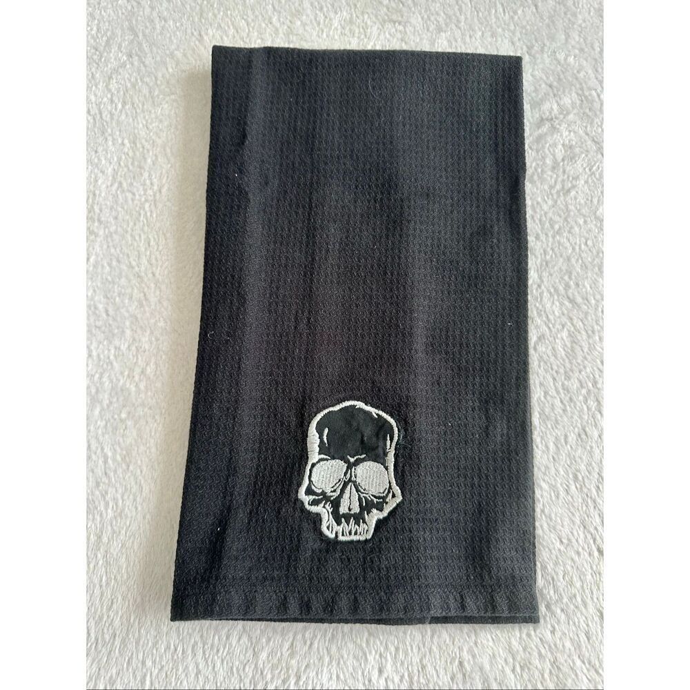 Black skull Halloween decorative dish towel